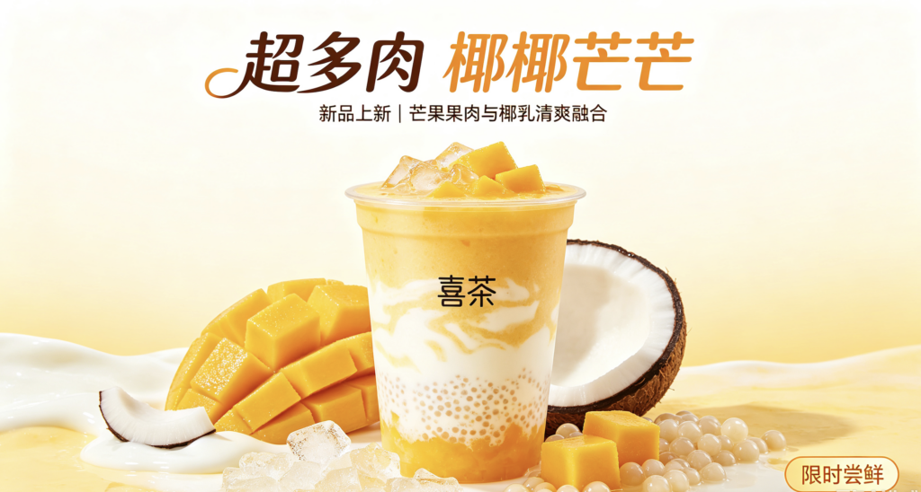 喜茶新品上新超多肉椰椰芒芒 ，奶茶培训手把手教学